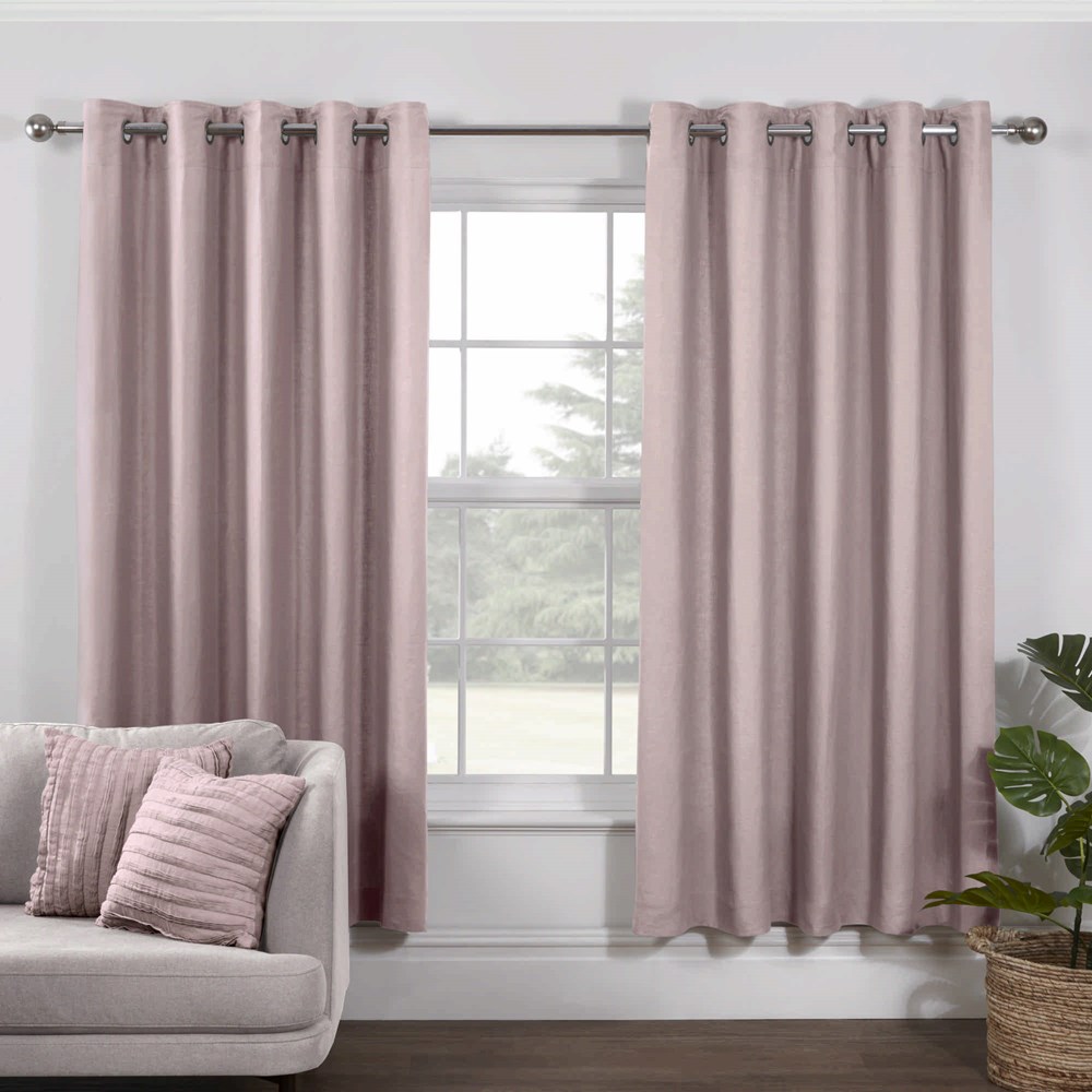 Lazy Linen Plain Eyelet Curtains in Mellow Pink